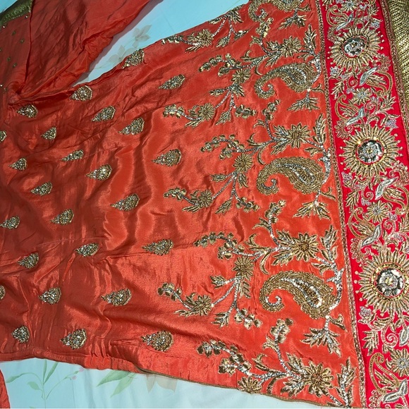 peachy orange punjabi suit with full heavy embroidery and patiyala salwar - Picture 3 of 7